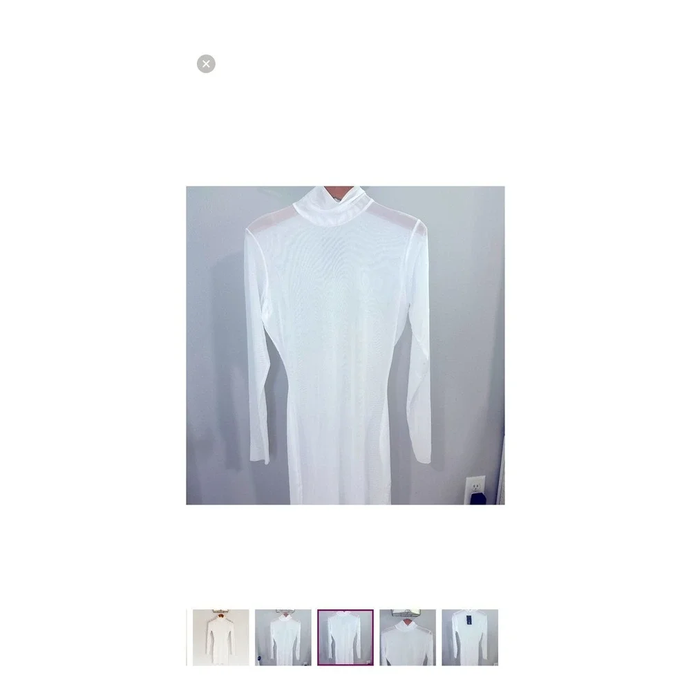 Fashion Nova Bodies of Water White Sheer Mesh Long Sleeve Coverup Dress XS NWT